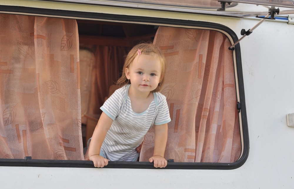 little girl in caravan