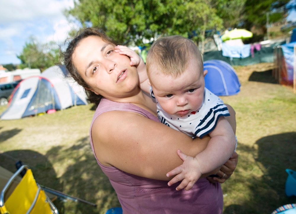mother and kid camping