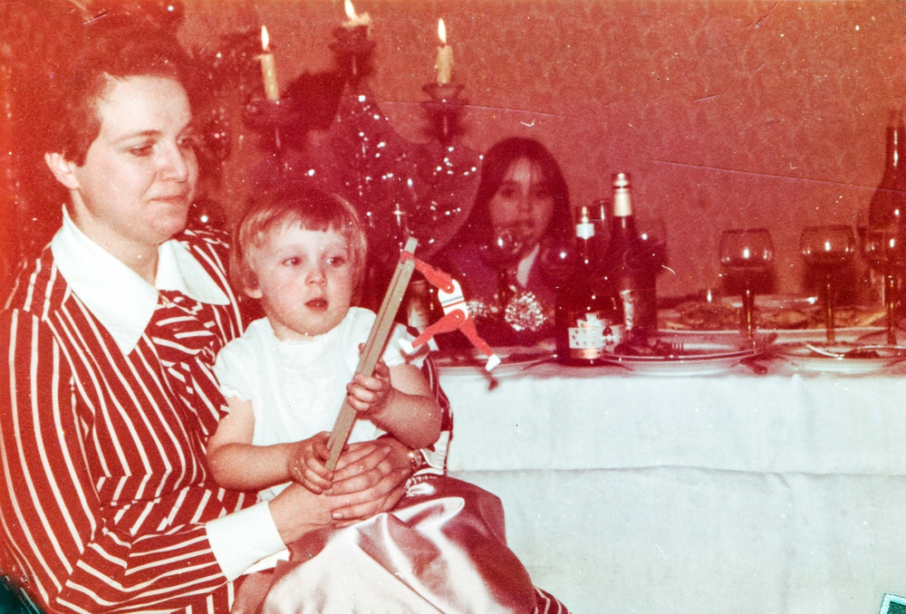 mother with daughter at xmas vintage