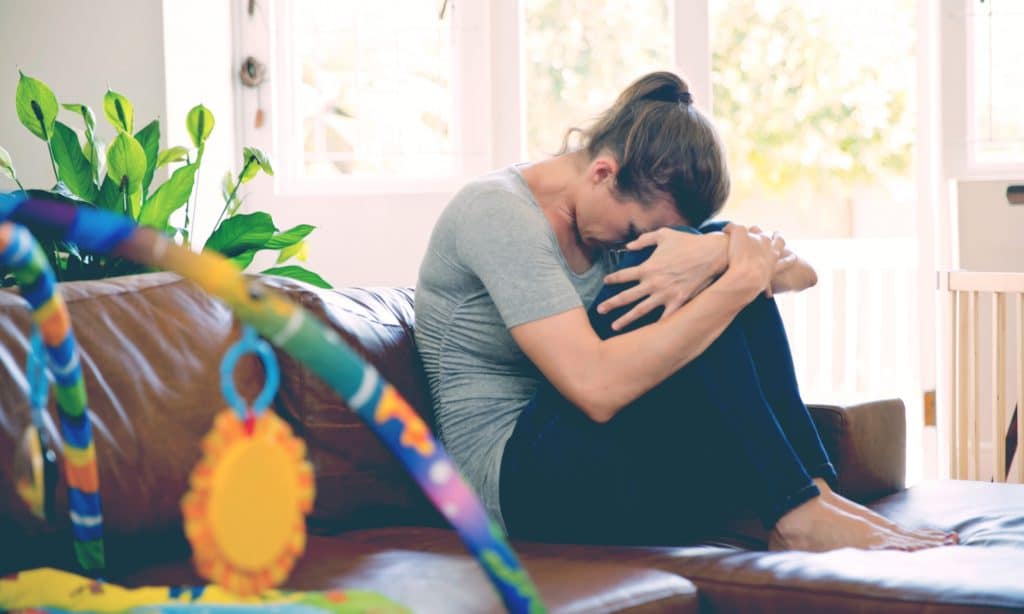 mother alone crying